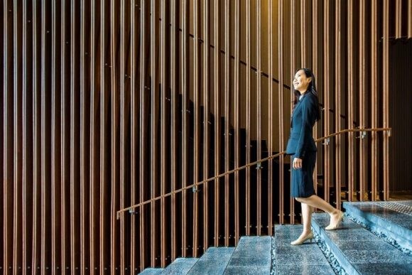 Woman walking down the stairs